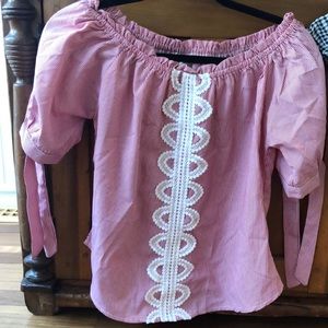 Off the shoulder pin stripe shirt